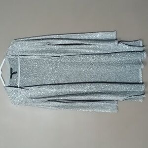White House Black Market Silver Long Sweater w Sequins Size S